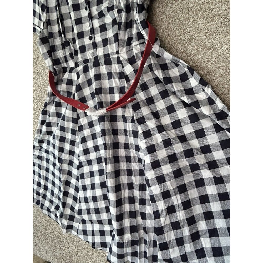 Torrid Retro Chic Blue Plaid Belted Short Sleeve Collared Midi Dress 14 - Picture 3 of 7